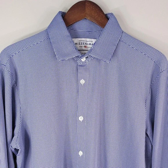 Mizzen + Main Shirt Mens XL Trim Fit Blue Gingham Plaid Spinnaker Collection USA - Picture 2 of 12